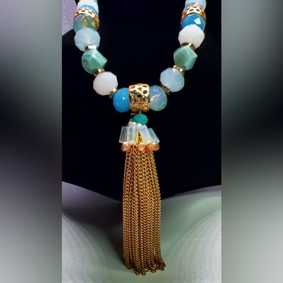 Vintage Seaside Blue Tassel Beaded Necklace - Picture 2 of 5